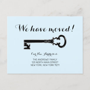 Eenvoudige  minimalistische Pastel Blue Key Bewege Aankondigingskaart