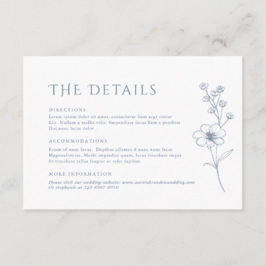 Eenvoudige minimalistische Periwinkle Flora Weddin Informatiekaartje (Voorkant)