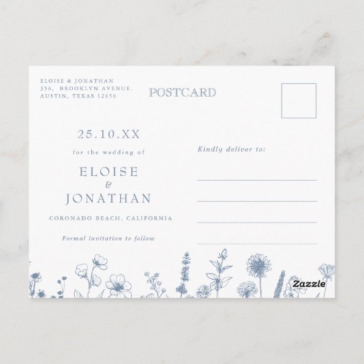 Eenvoudige minimalistische Periwinkle Floral Bewaa Briefkaart (Achterkant)