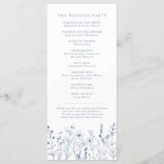 Eenvoudige minimalistische Periwinkle Wildflower b Programmakaart (Achterkant)