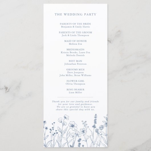 Eenvoudige minimalistische Periwinkle Wildflower b Programmakaart (Achterkant)