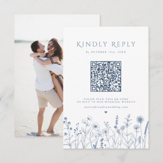 Eenvoudige minimalistische Periwinkle Wildflower b RSVP Kaartje (Voorkant / Achterkant)