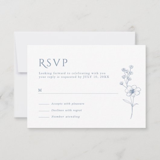 Eenvoudige minimalistische Periwinkle Wildflower b RSVP Kaartje (Voorkant)