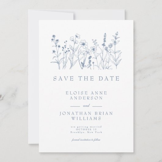 Eenvoudige minimalistische Periwinkle Wildflower b Save The Date (Voorkant)