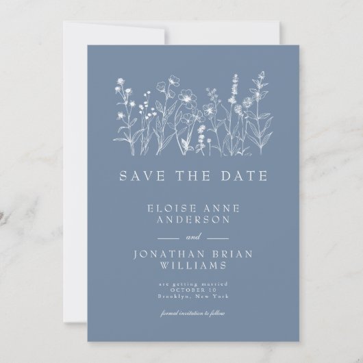 Eenvoudige minimalistische Periwinkle Wildflower b Save The Date (Voorkant)