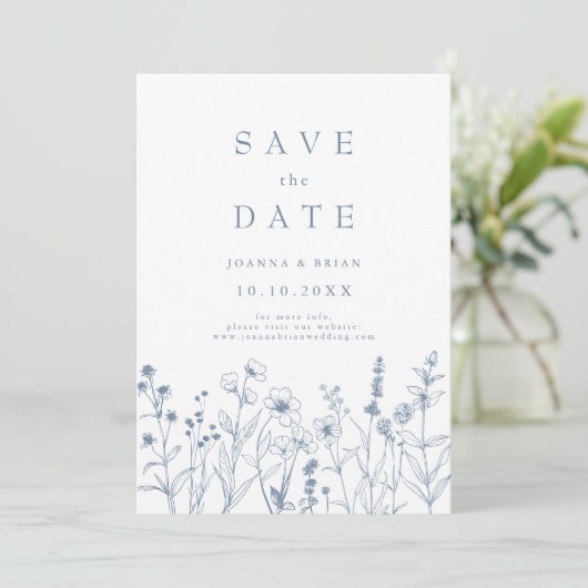 Eenvoudige minimalistische Periwinkle Wildflower b Save The Date (Staand voorkant)
