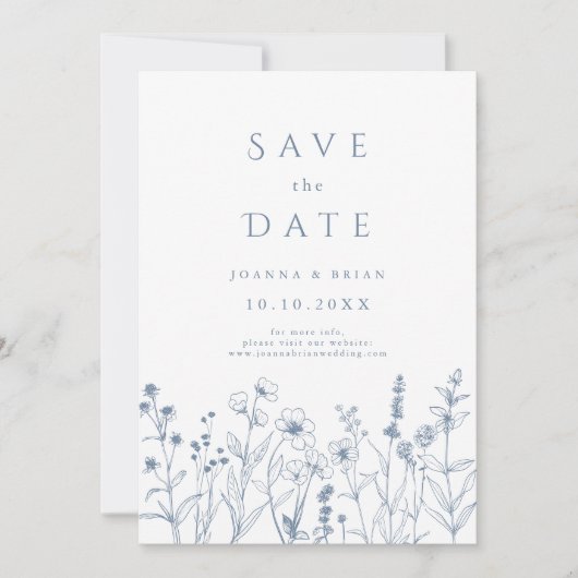 Eenvoudige minimalistische Periwinkle Wildflower b Save The Date (Voorkant)