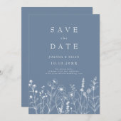 Eenvoudige minimalistische Periwinkle Wildflower b Save The Date (Voorkant / Achterkant)