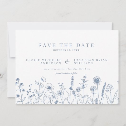 Eenvoudige minimalistische Periwinkle Wildflower f Save The Date (Achterkant)