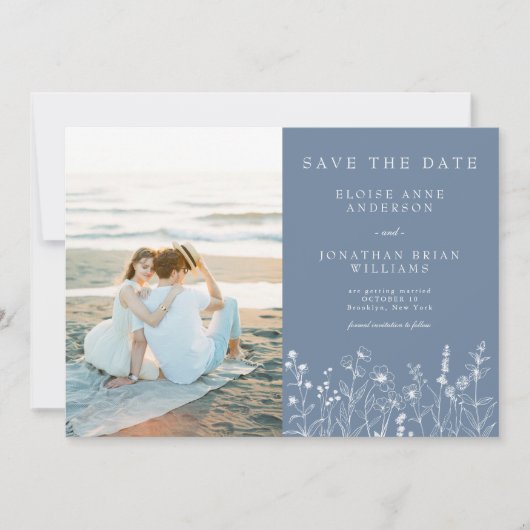 Eenvoudige minimalistische Periwinkle Wildflower F Save The Date (Voorkant)