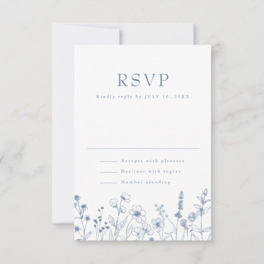 Eenvoudige minimalistische Periwinkle Wildflower W RSVP Kaartje (Voorkant)