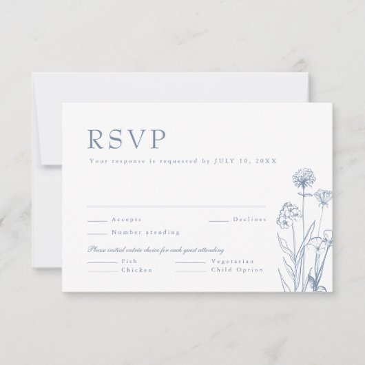 Eenvoudige minimalistische Periwinkle Wildflower W RSVP Kaartje (Voorkant)