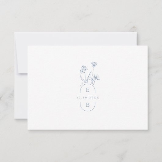 Eenvoudige minimalistische Periwinkle Wildflower W RSVP Kaartje (Achterkant)