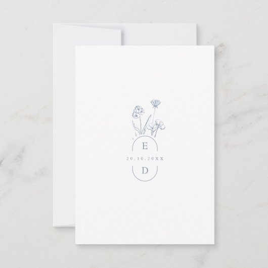 Eenvoudige minimalistische Periwinkle Wildflower W RSVP Kaartje (Achterkant)