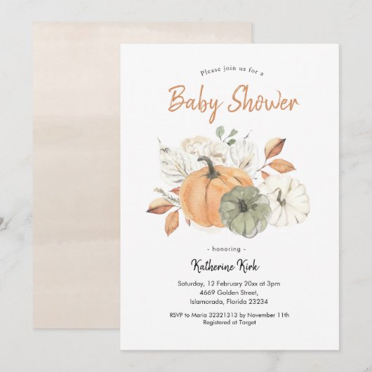 Eenvoudige minimalistische pompoen Bloemen Baby sh Kaart (Voorkant / Achterkant)