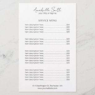 Eenvoudige minimalistische prijslijst met moderne