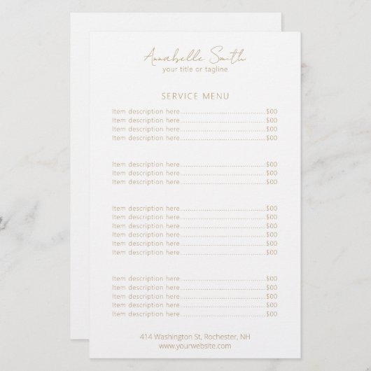 Eenvoudige minimalistische prijslijst met moderne  (Voorkant / Achterkant)