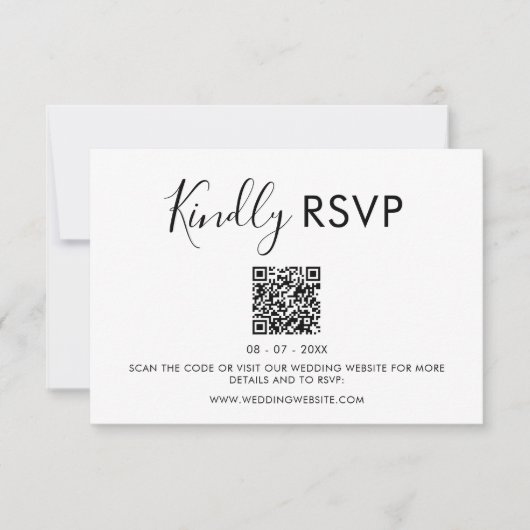 Eenvoudige minimalistische QR-code bruiloft RSVP-K RSVP Kaartje (Voorkant)