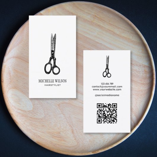 Eenvoudige minimalistische QR Code Hair Stylist Sc Visitekaartje