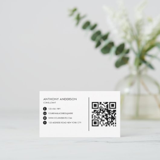 Eenvoudige minimalistische QR-code met uw Logo Visitekaartje (Staand voorkant)