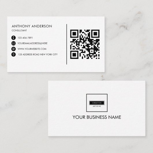 Eenvoudige minimalistische QR-code met uw Logo Visitekaartje (Voorkant / Achterkant)