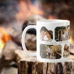 Eenvoudige minimalistische randfotoparen Namen Koffiemok<br><div class="desc">Dit ontwerp is ideaal voor Valentijnsdag, bruiloften, verlovingen of gewoon alledaagse gevieringen van liefde met je andere, het bevat vier foto's op de rand aan elke kant (twee kleine vierkantjes en twee rechthoeken) en de namen van het paar in het midden van de vier foto's die aan beide zijden worden...</div>