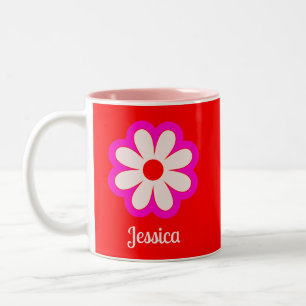 Eenvoudige minimalistische Retro Bloem met Naam Ro Tweekleurige Koffiemok
