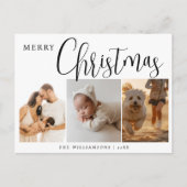 Eenvoudige minimalistische rode 3 foto collage ker feestdagenkaart (Voorkant)