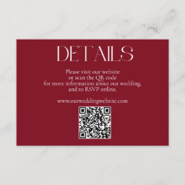 Eenvoudige minimalistische rode QR-code bruiloft w Informatiekaartje