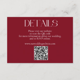 Eenvoudige minimalistische rode QR-code bruiloft w Informatiekaartje