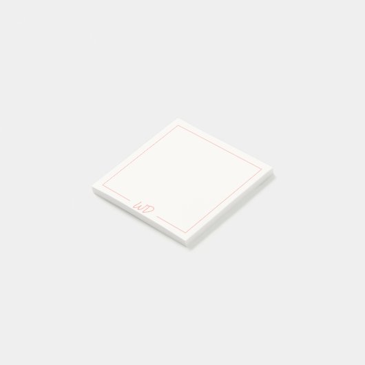 Eenvoudige minimalistische roze monogram initialen post-it® notes (Schuin)