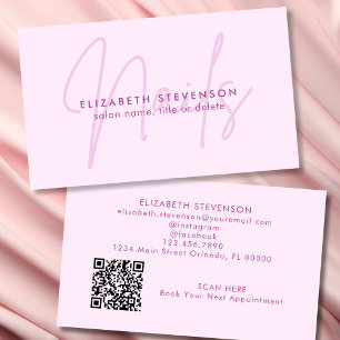 Eenvoudige Minimalistische Roze Script Nagelstylis Visitekaartje