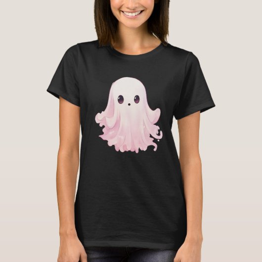 Eenvoudige minimalistische roze spook zwart Hallow T-shirt (Voorkant)