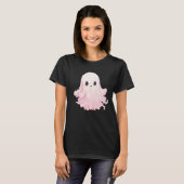 Eenvoudige minimalistische roze spook zwart Hallow T-shirt (Voorkant volledig)