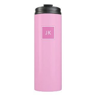 Eenvoudige minimalistische roze witte monogram Ini Thermosbeker