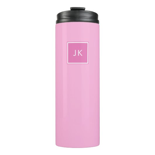 Eenvoudige minimalistische roze witte monogram Ini Thermosbeker (Voorkant)
