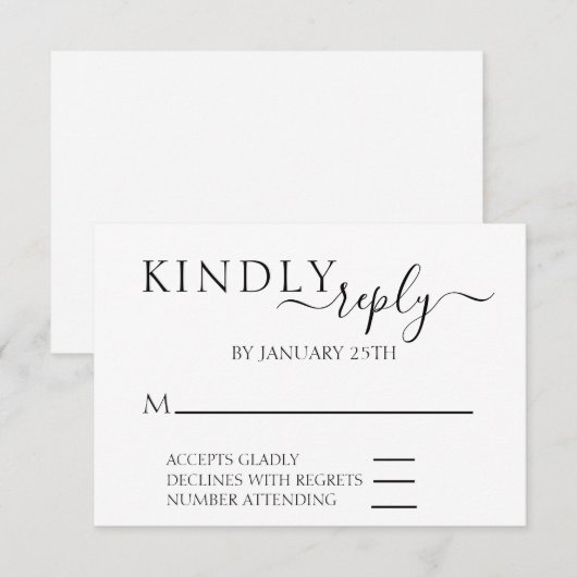 Eenvoudige minimalistische RSVP-bruiloft RSVP Kaartje (Voorkant / Achterkant)