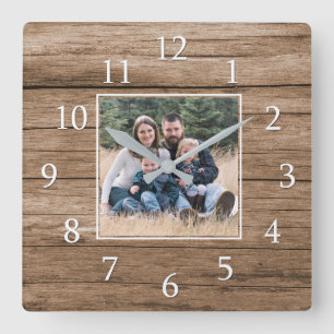 Eenvoudige Minimalistische Rustieke Houten Familie Vierkante Klok
