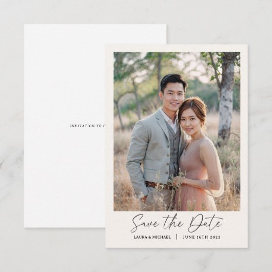 Eenvoudige Minimalistische Save The Date Met Foto  Kaart (Voorkant / Achterkant)