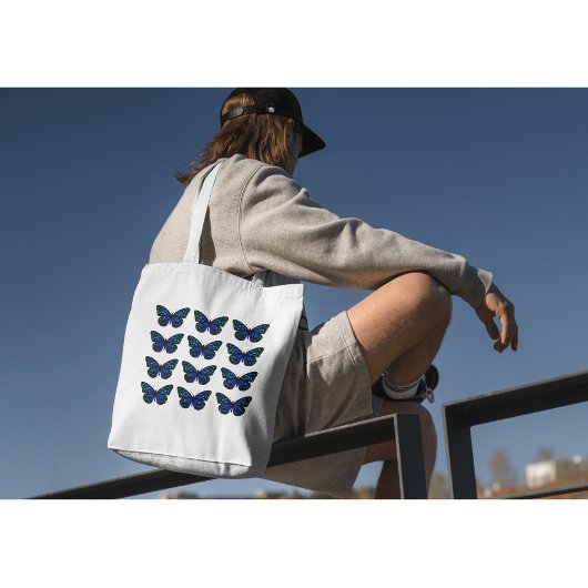 Eenvoudige minimalistische Schattigee blauwe vlind Tote Bag