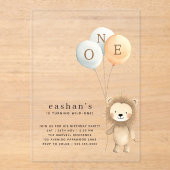 Eenvoudige minimalistische Schattigee kleine leeuw Acryl Uitnodigingen (Voorkant)