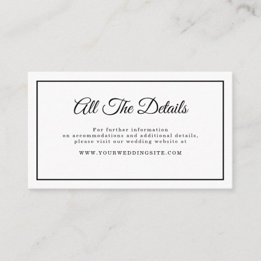 Eenvoudige minimalistische script bruiloft website informatiekaartje (Voorkant)