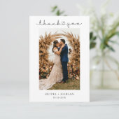 Eenvoudige minimalistische script en hart bruiloft bedankkaart (Staand voorkant)