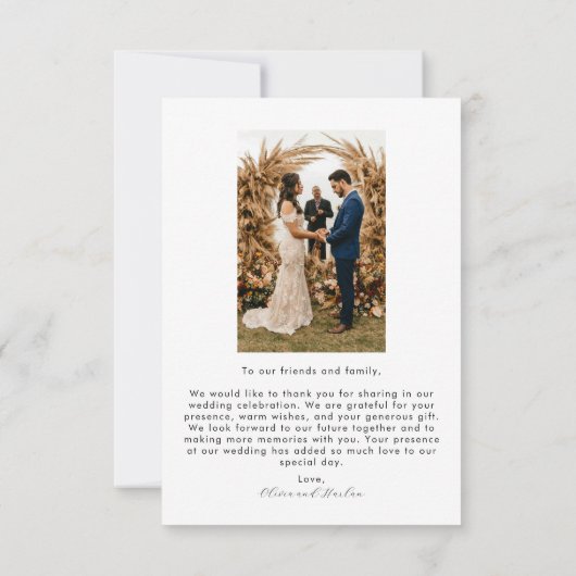 Eenvoudige minimalistische script en hart bruiloft bedankkaart (Achterkant)