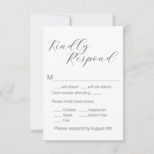 Eenvoudige Minimalistische Script Maaltijdkeuze Br RSVP Kaartje (Voorkant)