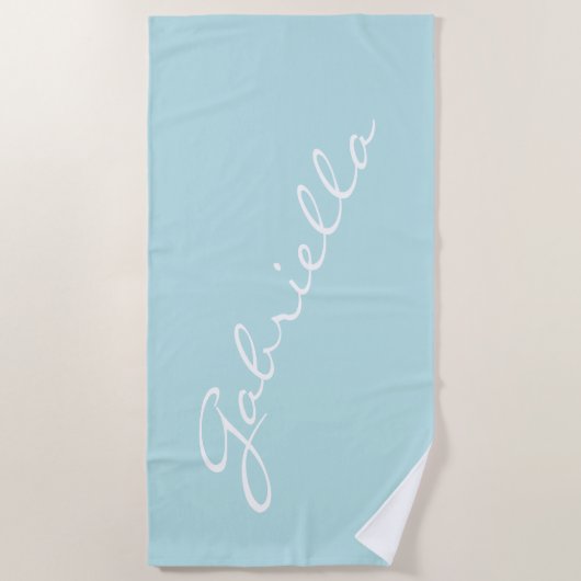 Eenvoudige Minimalistische Script Naam Pastel Aqua Strandlaken (Voorkant)
