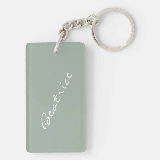 Eenvoudige Minimalistische Script Naam Saliegroen Sleutelhanger (achterkant)