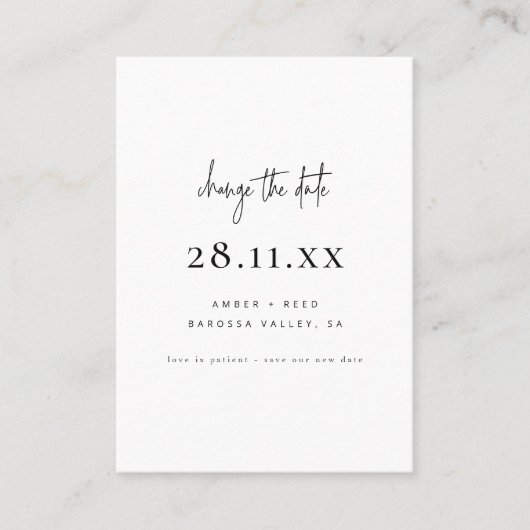 Eenvoudige Minimalistische Script Wijzigingsdatum  Aanbevelingskaartje (Voorkant)