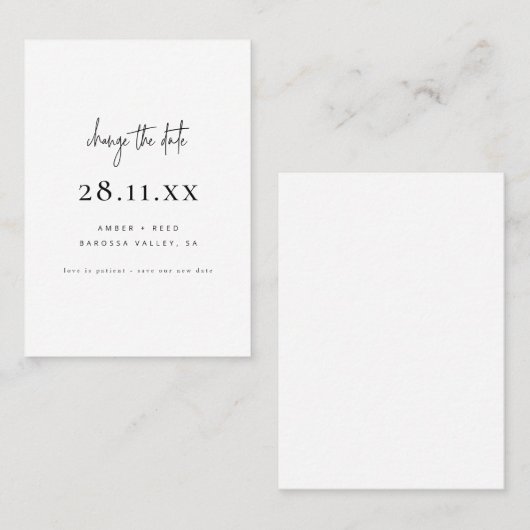 Eenvoudige Minimalistische Script Wijzigingsdatum Aanbevelingskaartje (Voorkant / Achterkant)