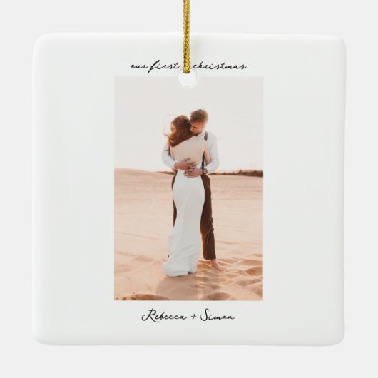 Eenvoudige minimalistische scriptfoto keramisch ornament (Achterkant)